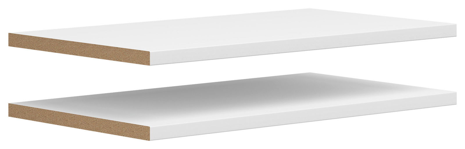 Carryhome Einlegeboden 2er MULTISTAURAUM Zwei weiße Einlegeböden aus Holzwerkstoff, perspektivisch von der Seite gezeigt.