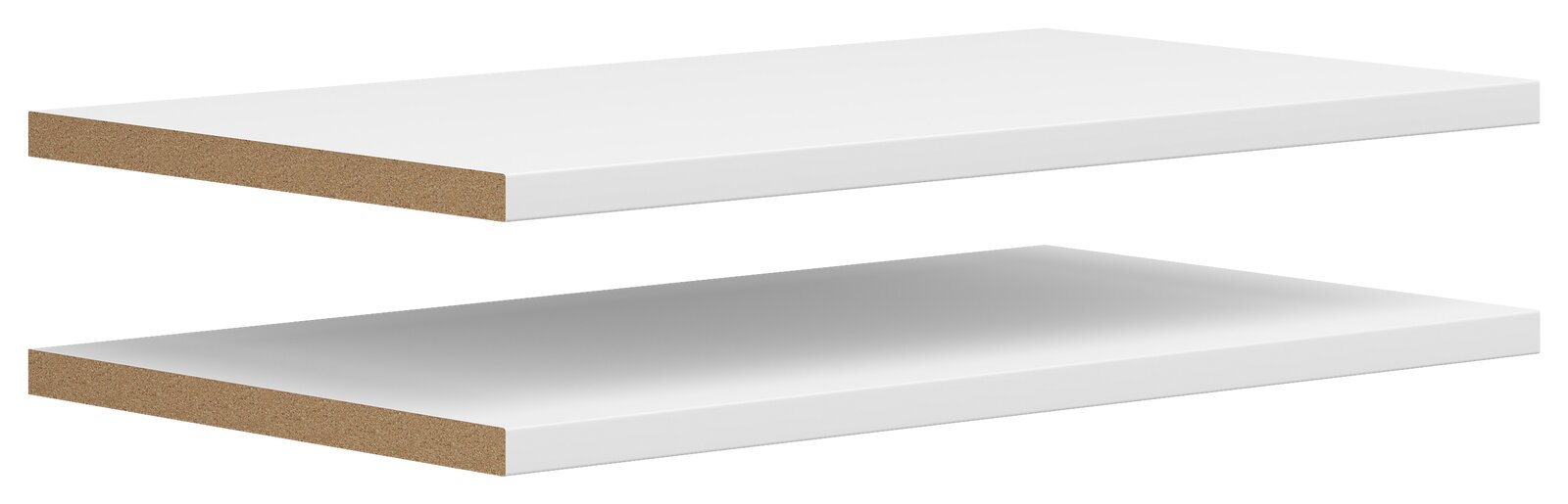 Carryhome Einlegeboden 2er MULTISTAURAUM Zwei weiße Einlegeböden aus Holzwerkstoff, perspektivisch von der Seite gezeigt.