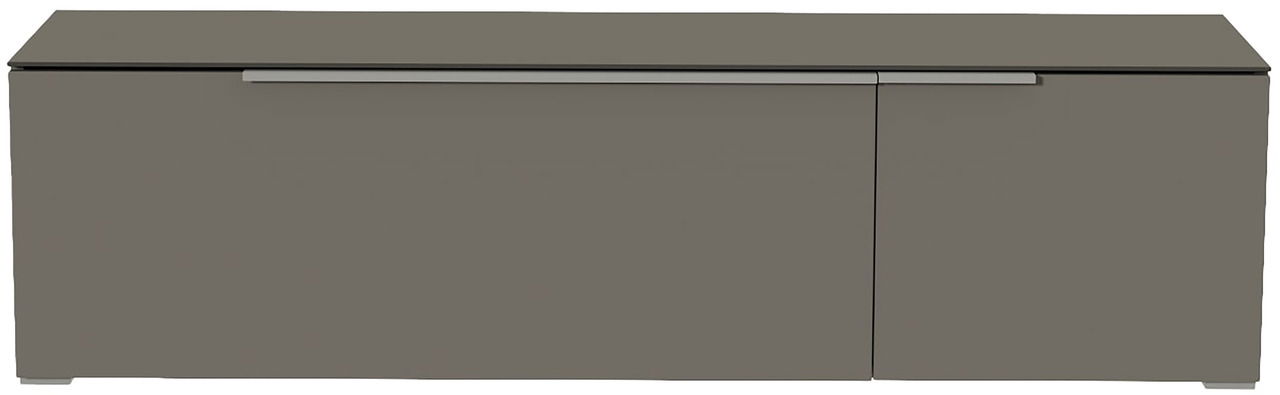 Moderano TV-Lowboard BORMIO Frontansicht eines grauen TV-Lowboards mit zwei Türen und einem langen Griff.