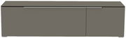 Frontansicht eines grauen TV-Lowboards mit zwei Türen und einem langen Griff.