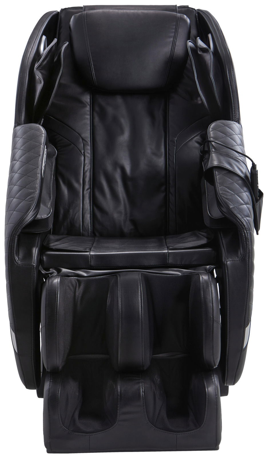 Schwarzer Massagesessel aus Leder, Frontalansicht