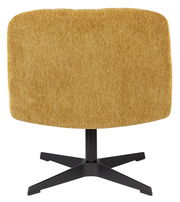 Rückansicht eines Sessels mit senfgelbem Cordbezug und schwarzem Metallfuß.