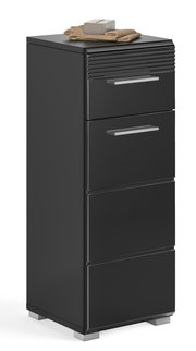 Schwarzer Standschrank mit drei Schubladen, rechte Perspektive