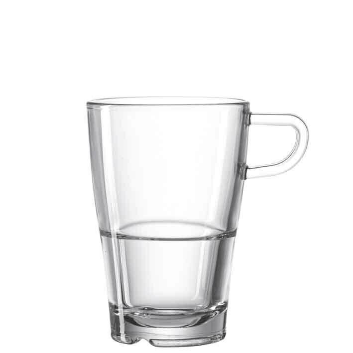 Leonardo Latte Macchiato Glas SENSO Transparente Glastasse Senso 350ml mit Henkel, seitliche Perspektive