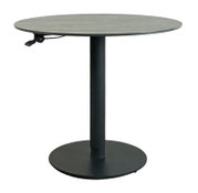 Ronde bartafel met zwart onderstel en grijs tafelblad, zijaanzicht