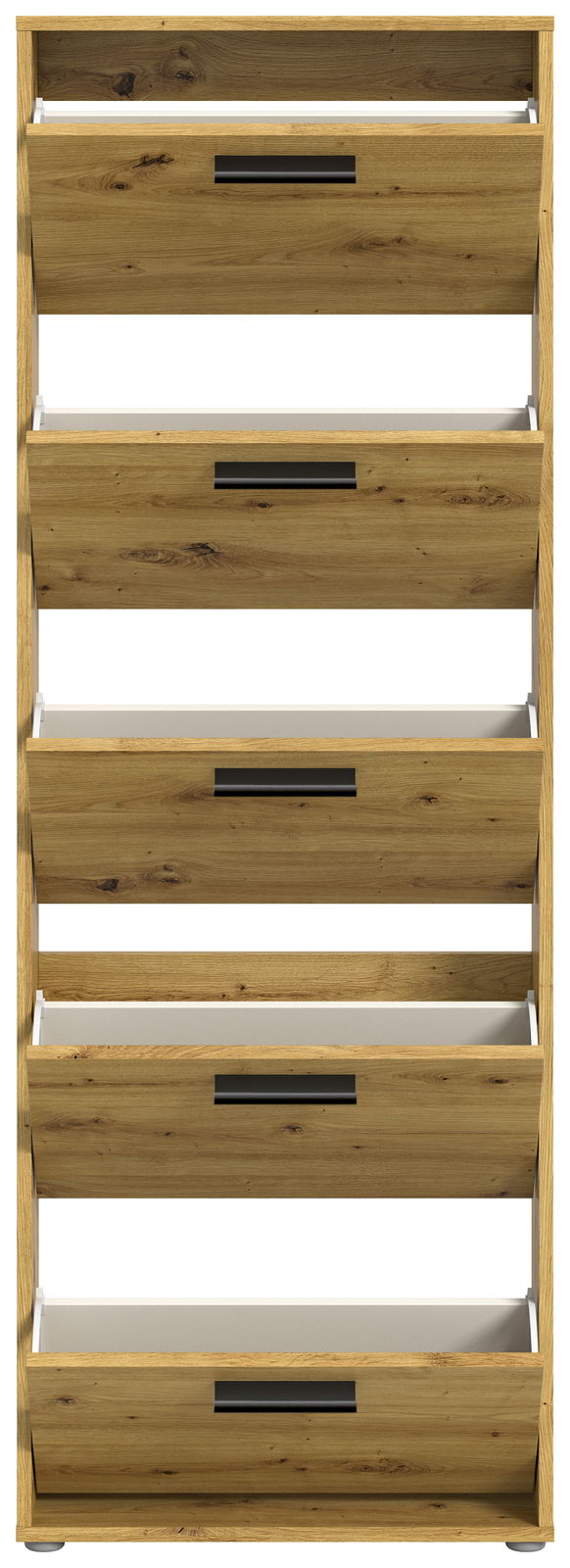 Schuhkipper aus Holz mit fünf Klappen, frontale Ansicht