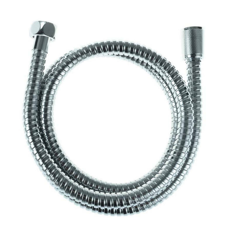 Silberner Brauseschlauch in einer kreisförmigen Anordnung, Ansicht von oben
