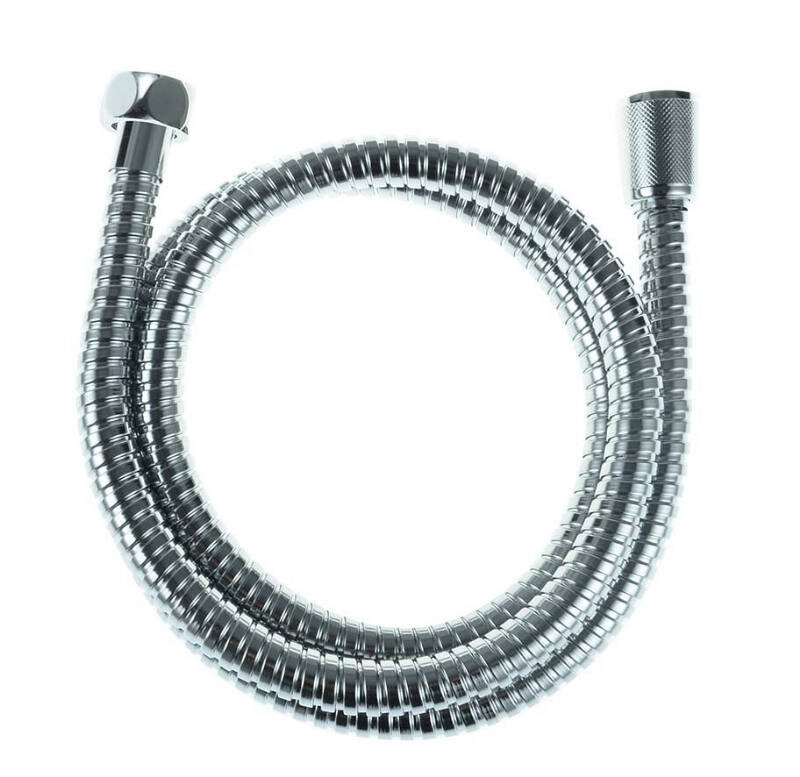 Silberner Brauseschlauch in einer kreisförmigen Anordnung, Ansicht von oben
