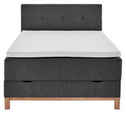 Frontale Ansicht eines modernen Boxspringbetts mit grauem Stoffbezug und Holzfüßen, Modell Livetastic Boxspringbett CATANIA.