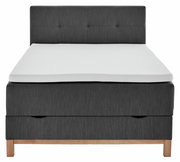 Frontale Ansicht eines modernen Boxspringbetts mit grauem Stoffbezug und Holzfüßen, Modell Livetastic Boxspringbett CATANIA.