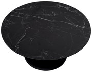 Ronde salontafel met zwarte marmerlook, gezien van bovenaf.
