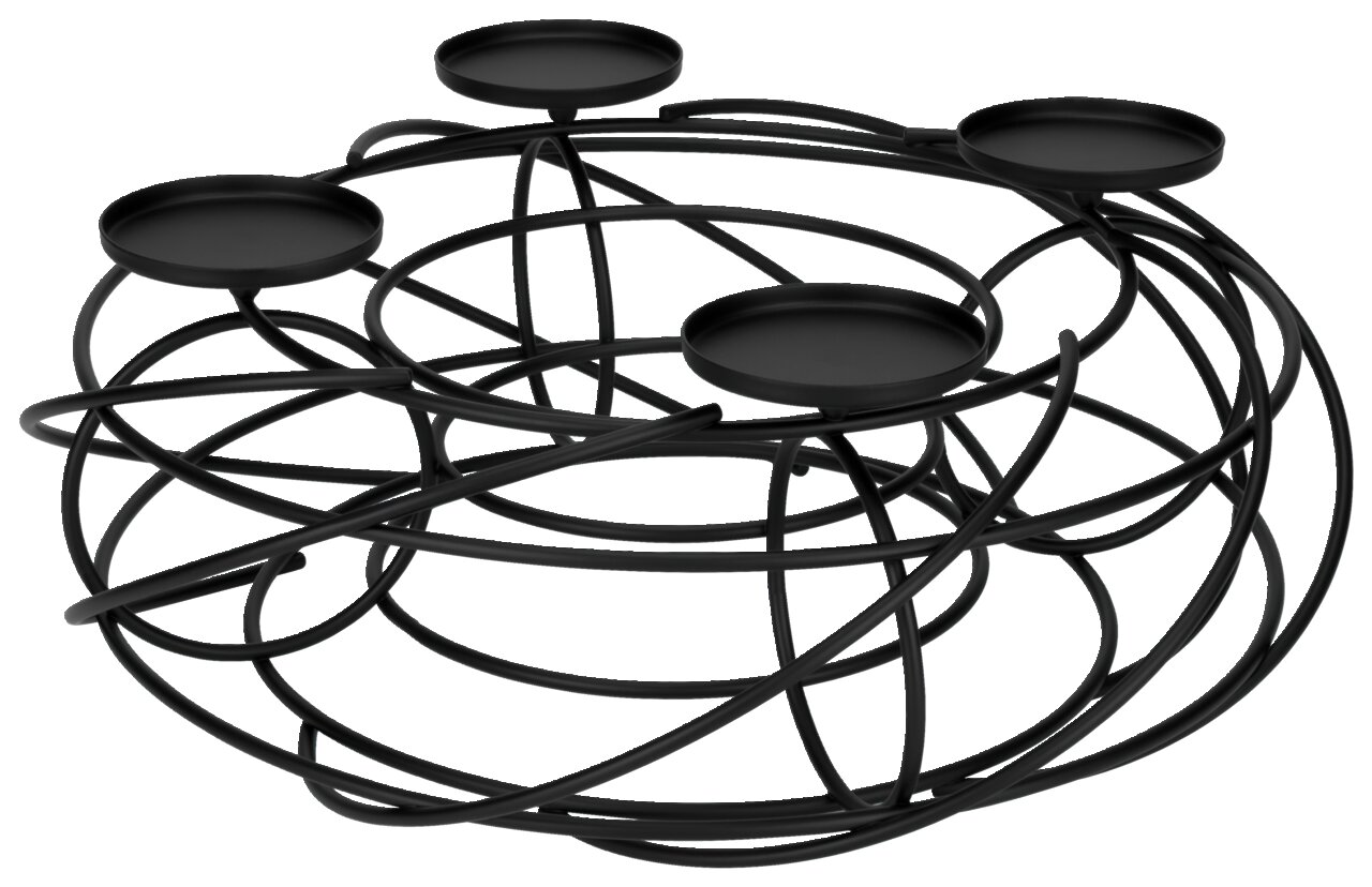 Schwarzer Dekokranz für 4 Kerzen aus Metall, seitliche Perspektive