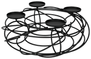 Schwarzer Dekokranz für 4 Kerzen aus Metall, seitliche Perspektive