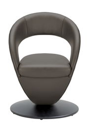 Moderner, grauer Sessel mit runder Basis, Vorderansicht