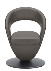 Moderner, grauer Sessel mit runder Basis, Vorderansicht
