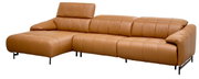 Bruine leren L-vormige bank met chaise longue, zijaanzicht