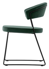 Moderner grüner Stuhl mit schwarzem Metallgestell, Seitenansicht