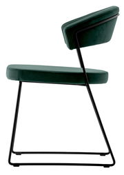 Moderner grüner Stuhl mit schwarzem Metallgestell, Seitenansicht