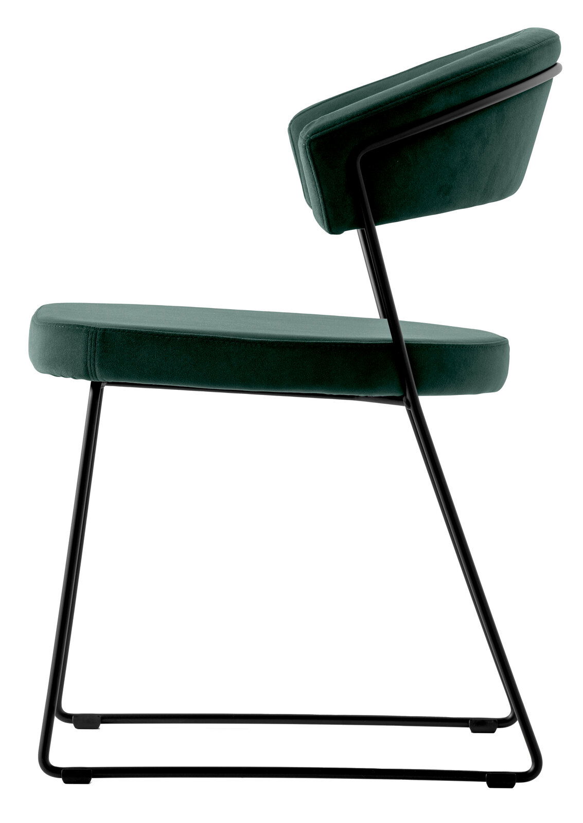 Moderner grüner Stuhl mit schwarzem Metallgestell, Seitenansicht