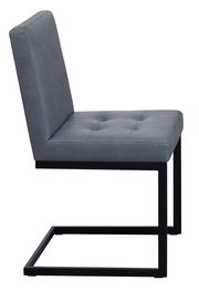 Moderner Freischwinger-Stuhl LUPO II in seitlicher Ansicht mit grauem Polster und schwarzem Metallgestell.