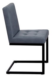 Moderner Freischwinger-Stuhl LUPO II in seitlicher Ansicht mit grauem Polster und schwarzem Metallgestell.