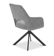 Grauer Armlehnstuhl mit schwarzem Metallgestell, Rückansicht