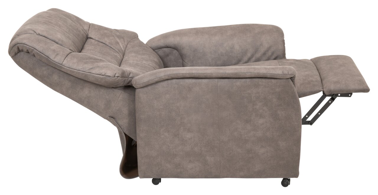 Seitliche Ansicht eines grauen Relaxsessels Welnova 4323 COMFORTIMES in Liegeposition.