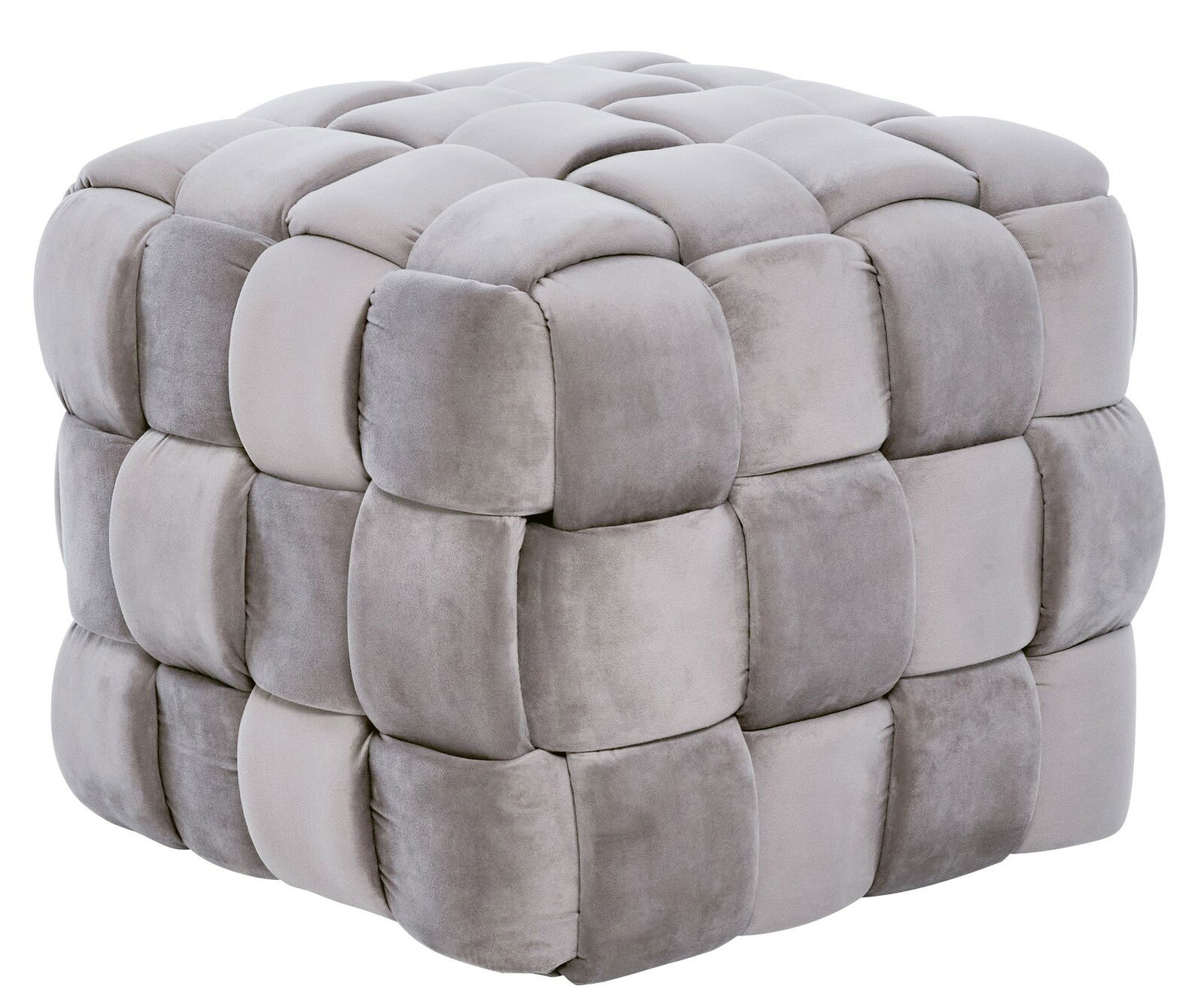 Jahnke Hocker WEB ART Grauer, gepolsterter Hocker in Würfelform mit weicher, gesteppter Oberfläche, seitliche Perspektive