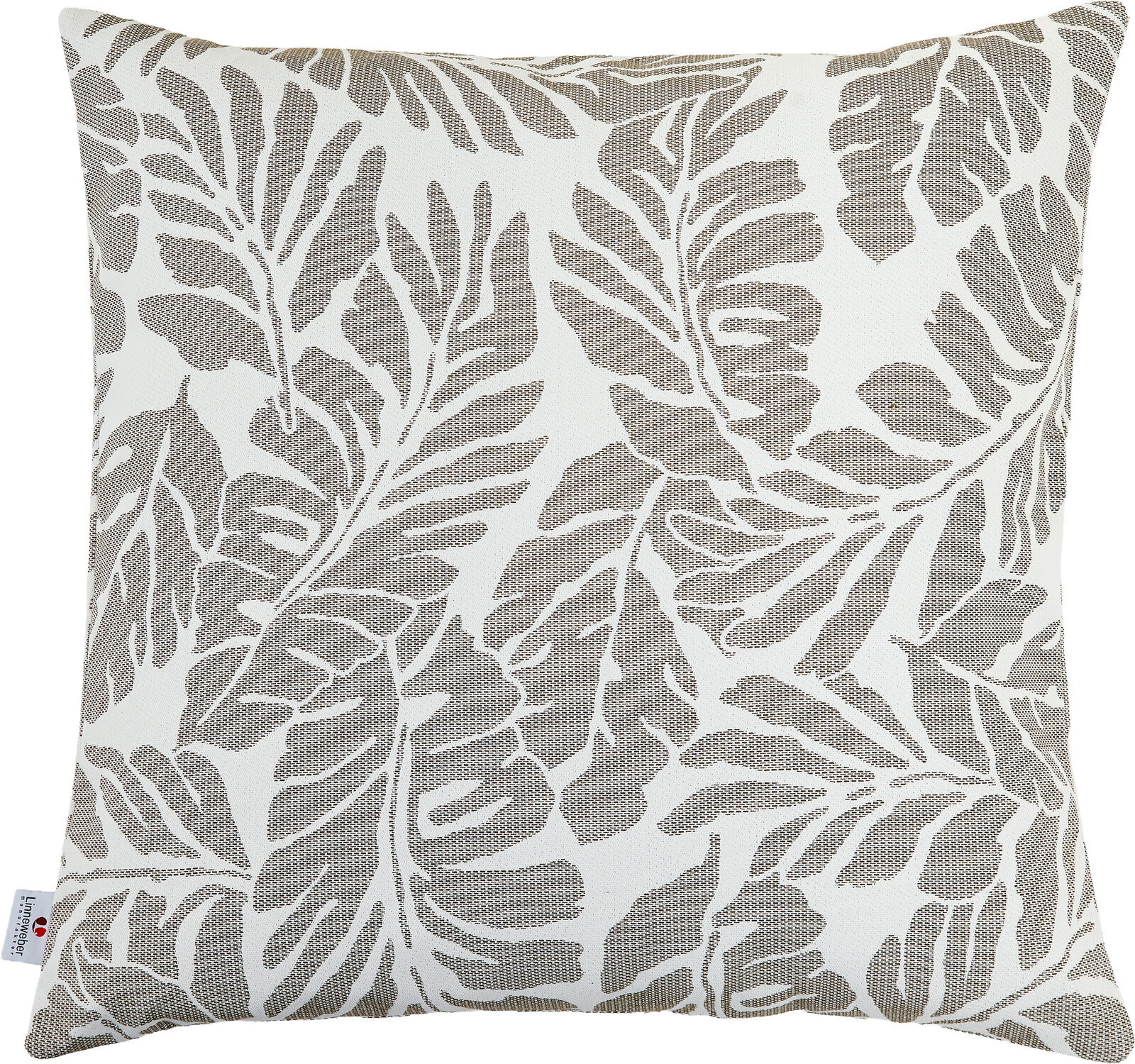Outdoor Kissen mit Blätterdesign in Beige und Weiß, Vorderansicht