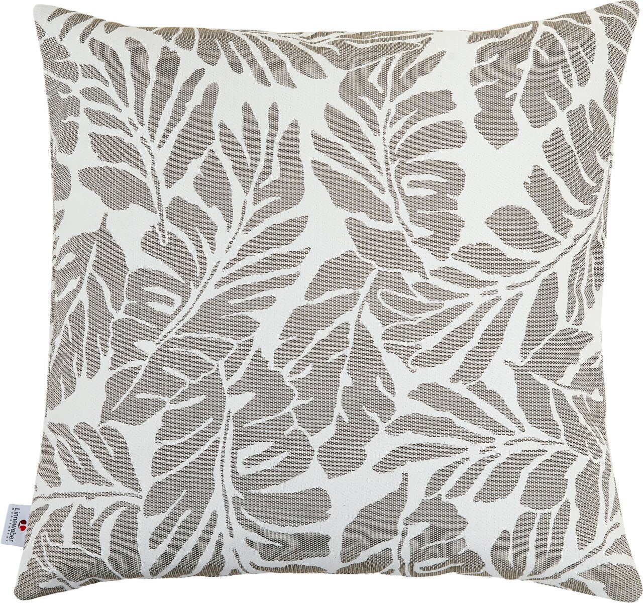 Outdoor Kissen mit Blätterdesign in Beige und Weiß, Vorderansicht