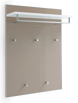 Garderobenpaneel mit fünf Haken und einem weißen Regalbrett, seitliche Perspektive