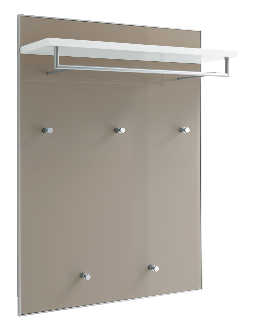 VOSS Garderobenpaneel SANTINA Garderobenpaneel mit fünf Haken und einem weißen Regalbrett, seitliche Perspektive