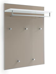 Garderobenpaneel mit fünf Haken und einem weißen Regalbrett, seitliche Perspektive