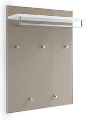 Garderobenpaneel mit fünf Haken und einem weißen Regalbrett, seitliche Perspektive