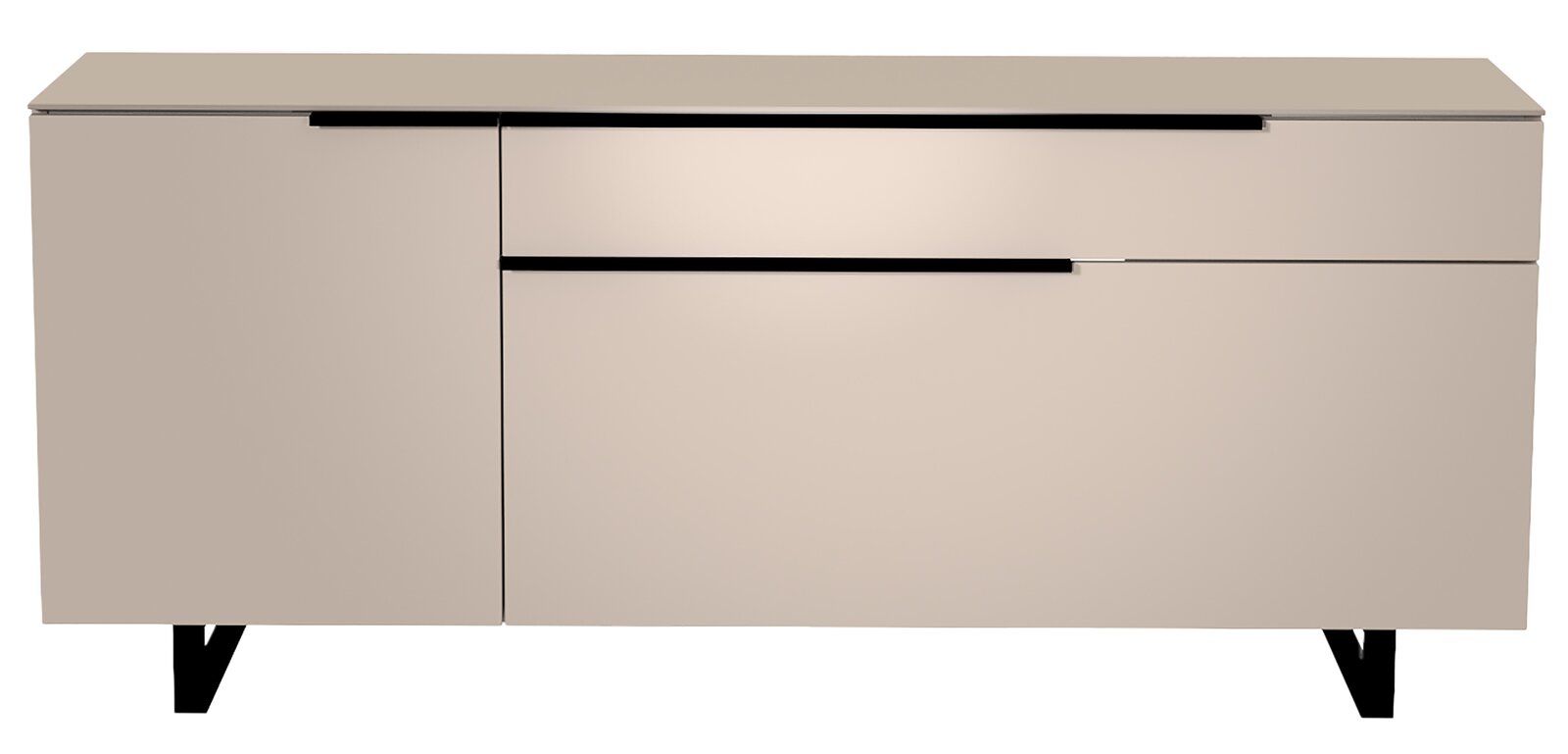 Moderano TV-Lowboard BORMIO Modernes TV-Lowboard in Beige mit schwarzen Akzenten, frontale Ansicht