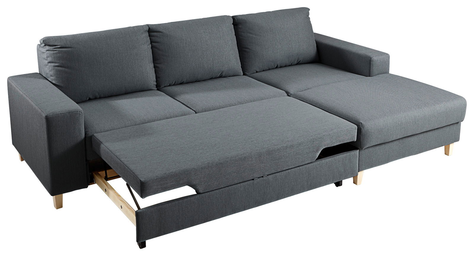 Ti´me Ecksofa ANABELLE Graues Ecksofa mit ausziehbarer Schlaffunktion, Perspektive von vorne links