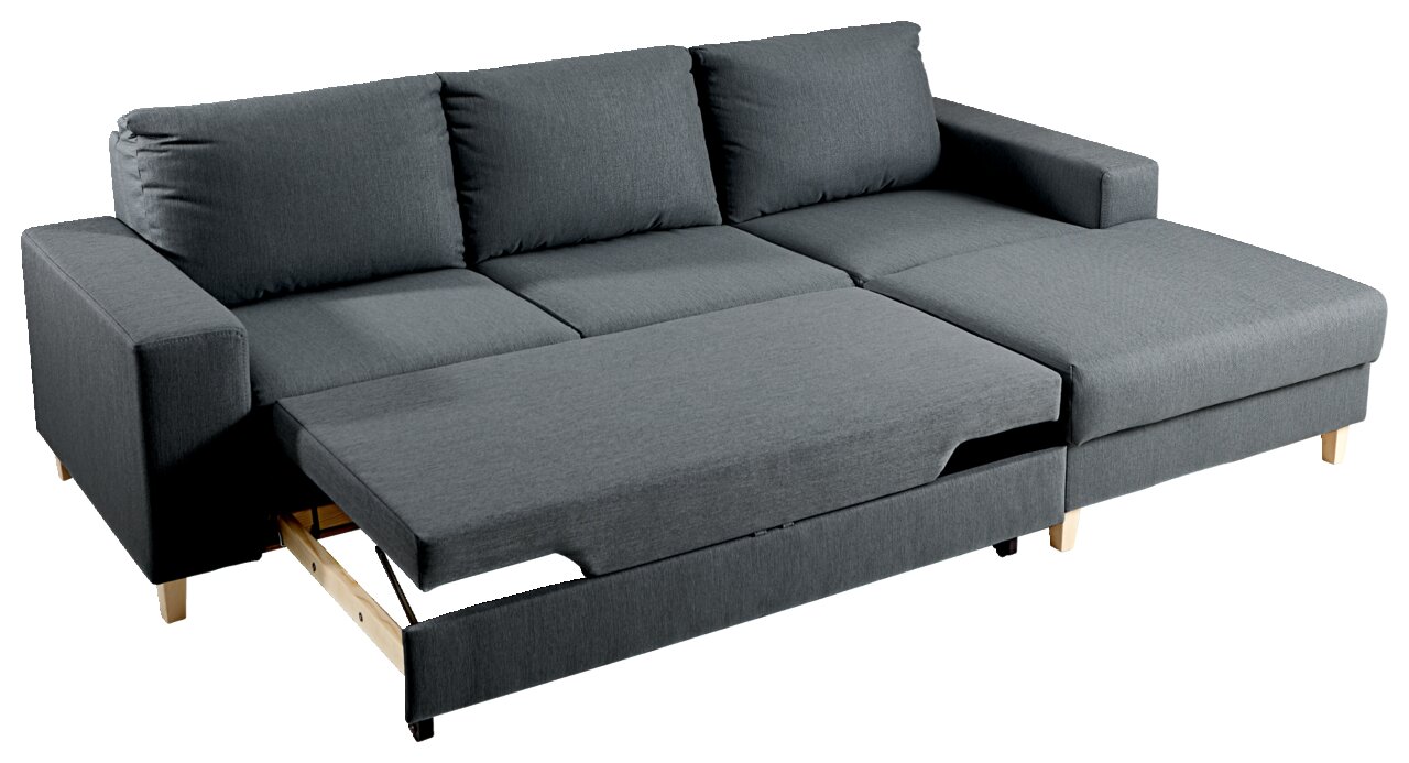 Ti´me Ecksofa ANABELLE Graues Ecksofa mit ausziehbarer Schlaffunktion, Perspektive von vorne links
