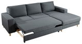 Graues Ecksofa mit ausziehbarer Schlaffunktion, Perspektive von vorne links
