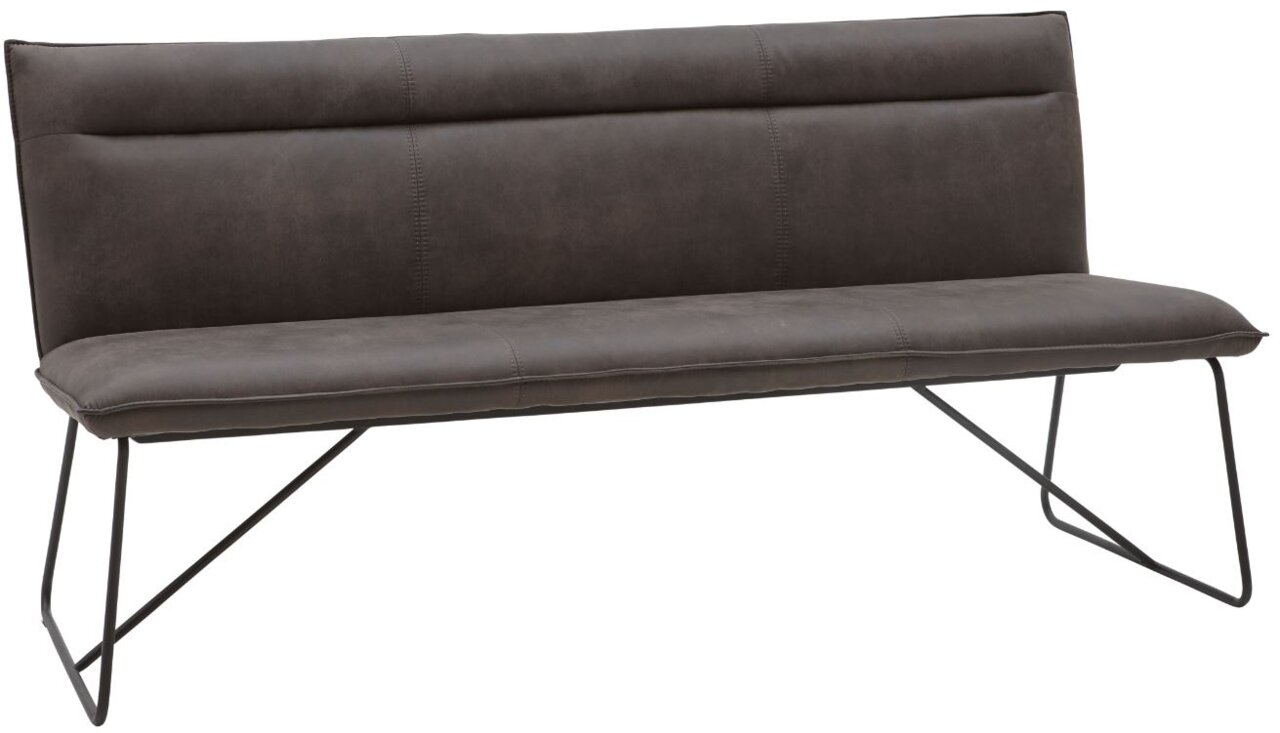 Moderne Bank aus der Serie SCALA von Valnatura in dunklem Leder mit Metallbeinen, seitliche Perspektive