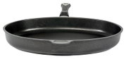 Schwarze Fischpfanne 41 x 27 cm mit Griff, Ansicht von vorne