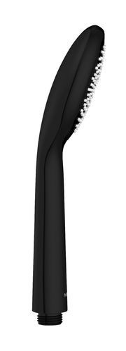 Schwarzer, wassersparender Duschkopf in seitlicher Perspektive