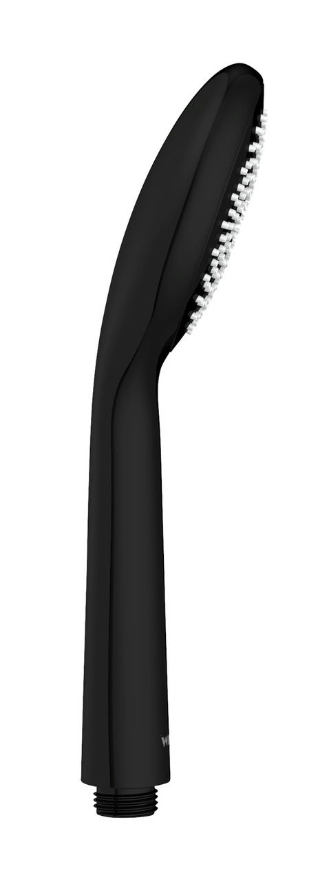 Schwarzer, wassersparender Duschkopf in seitlicher Perspektive