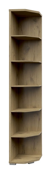 Eckregal aus Holz mit sechs offenen Fächern, frontale Ansicht