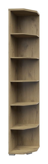 Eckregal aus Holz mit sechs offenen Fächern, frontale Ansicht
