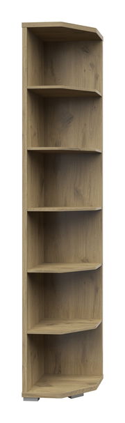 Eckregal aus Holz mit sechs offenen Fächern, frontale Ansicht