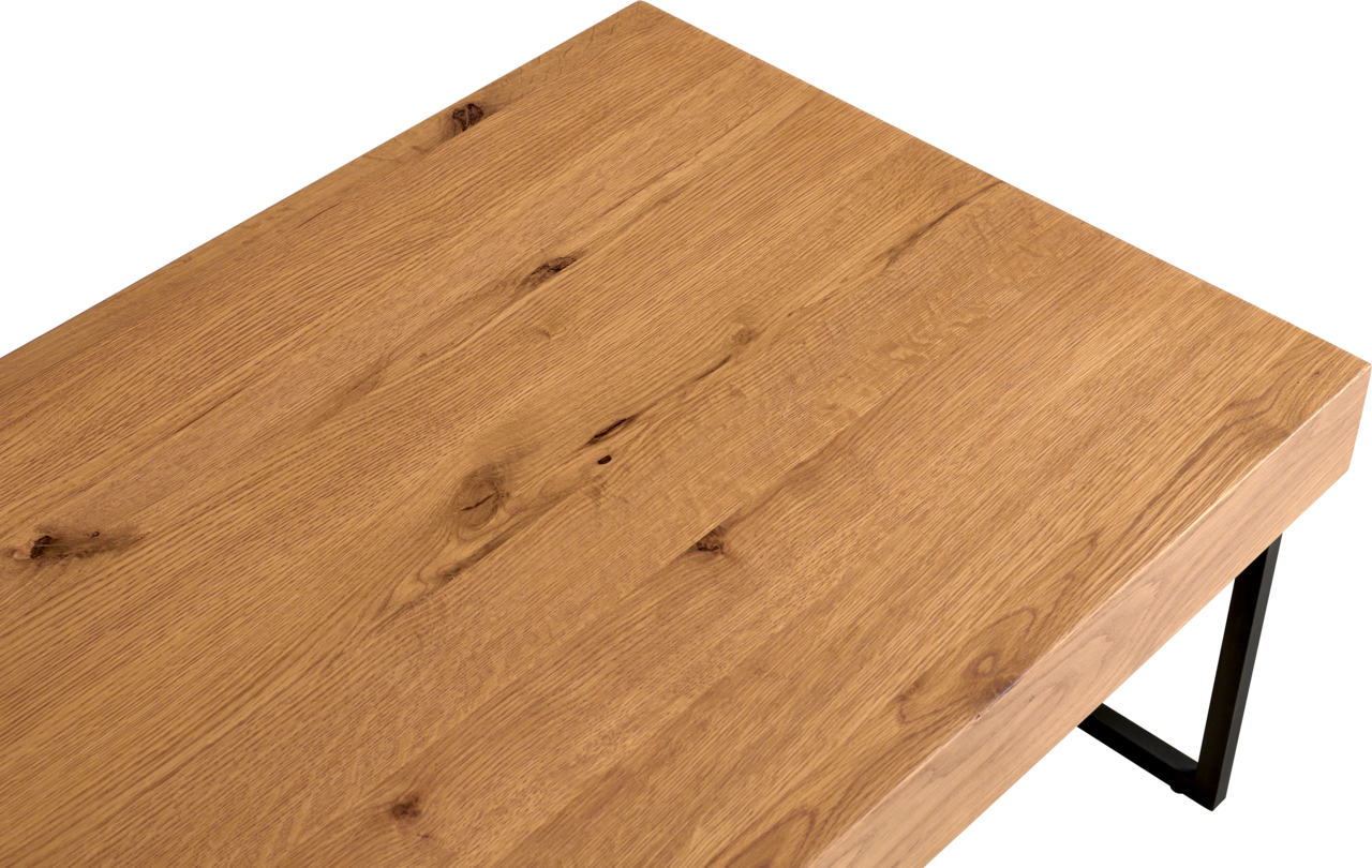 Holz-Couchtisch mit natürlicher Maserung, Perspektive von oben