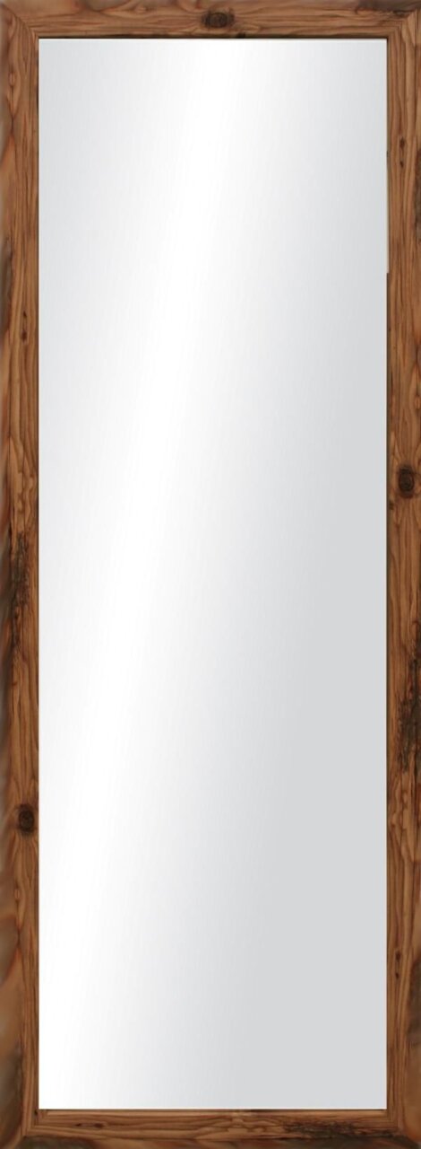 Hoher rechteckiger Wandspiegel mit naturfarbenem Holzrahmen und sichtbarer Maserung, Frontalansicht