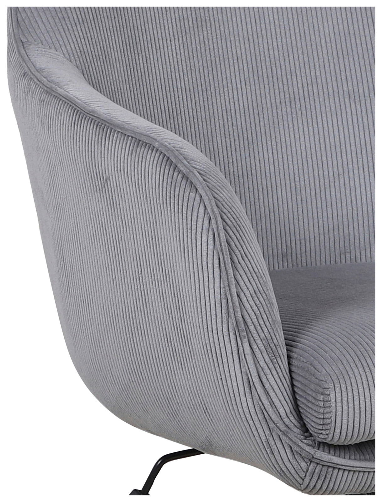 Grauer Drehstuhl mit geripptem Stoffbezug, seitliche Perspektive