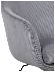 Grauer Drehstuhl mit geripptem Stoffbezug, seitliche Perspektive