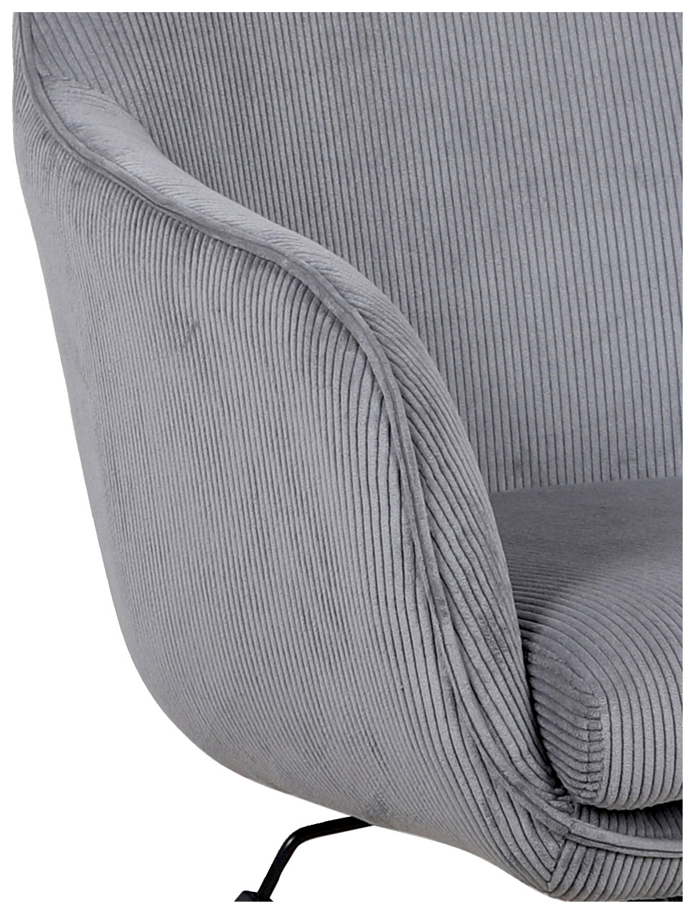 Grauer Drehstuhl mit geripptem Stoffbezug, seitliche Perspektive